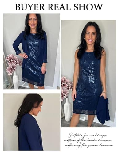 GRACE KARIN Sequin Dress for Women Party with Chiffon Classy Wedding Guest Dress Navy Blue L - Image 4