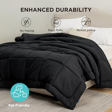 Bedsure Comforter Duvet Insert - Quilted Comforters Oversize Queen Size, All Season Duvet, GentleSoft™ Down Alternative Bedding, with 8 Tabs, Gifts for Women/Men, Black, Oversize Queen 98 x 98 Inches - Image 7