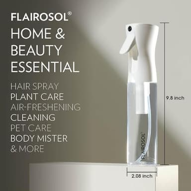 FLAIROSOL - The Original, Spray Bottle for Hair, Plants & More, Continuous Mister, Ultra Fine Water Mist, 10.1oz/300ml, Clear Bottle - Black Print - Image 6