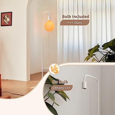ONEWISH Floor Lamp for Living Room - Minimalist Standing Lamp with Modern LED Bulb, White Frosted Globe Glass 6", 1800K Warm Ambiant Lighting Decorative Tall Lamp for Bedroom Dorm - Image 2