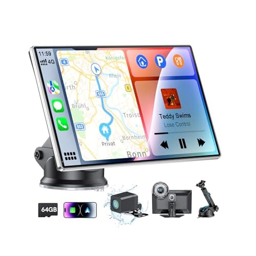 9" Portable CarPlay Screen for Car, CooCom UHD Car Stereo with Touch Screen with Apple CarPlay&Android Auto,4K Dash Cam,1080P Backup Camera,Mirror Link, Voice Control, Bluetooth 5.3,GPS,FM - Image 1