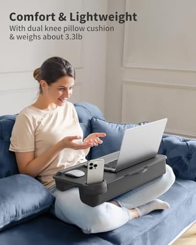 SAIJI Laptop Lap Desk - Fits Up to 17" Laptops, Lightweight Lap Tray Table Stand with Soft Leather Wrist Pad, External Monitor Holder, Lap Desk with Cushion for Home Office Working/Gaming On Couch - Image 7