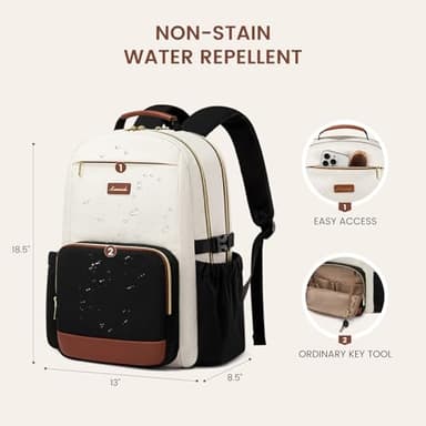 LOVEVOOK Laptop Backpack for Women with Pouch Pocket for Large Capacity Cup,17 Inch Laptop Computer Bag Travel Backpack Purse,Waterproof Work Business Backpack College Teacher Bags,Beige-Black-Brown - Image 5