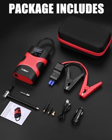 Ooklee Portable Car Jump Starter with Air Compressor 150PSI Tire Inflator Portable Air Compressor,12V 3000A Car Battery Jump Starter Battery Pack with LED Display and Lights, Output and Input Power - Image 8