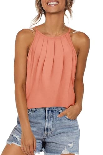 WIHOLL Loose Tank Tops for Women Casual Summer Camisole Halter Tops Curved Hem Coral S - Image 1