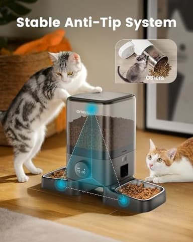 oneisall Automatic Cat Feeders 2 Cat, 20 Cups/5L Cats Auto Feeder, Automatic Cats Food Dispenser for Small Pets Indoor, Timed Pet Feeder for Dry Food - Image 8