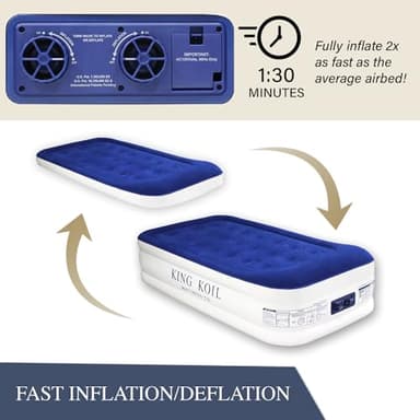 King Koil Luxury Twin Air Mattress with Built-in Pillow Top & Integrated High-Speed Patented Pump – 20" Inflatable Twin Blow Up Airbed for Camping, Home & Guests, Waterproof, 1-Year Warranty - Image 3