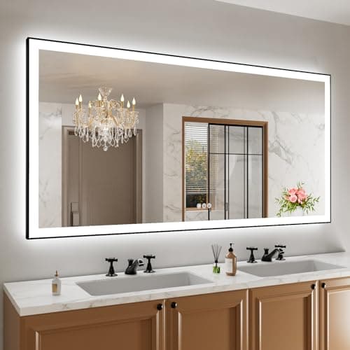 Amorho 72"x 36" LED Bathroom Mirror with Black Frame, Front Light and Backlit(Controlled Separately), Stepless Dimmable, Anti-Fog, Shatter-Proof, 3 Colors, Memory - Image 1