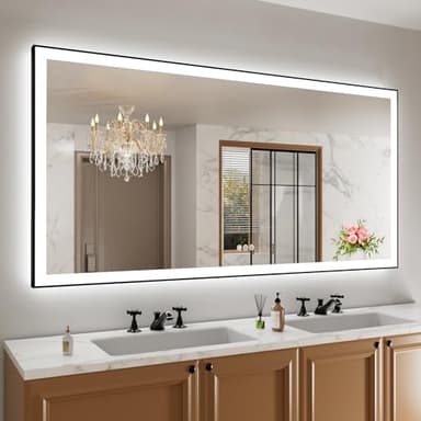 Amorho 72"x 36" LED Bathroom Mirror with Black Frame, Front Light and Backlit(Controlled Separately), Stepless Dimmable, Anti-Fog, Shatter-Proof, 3 Colors, Memory - Image 1