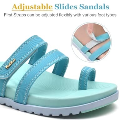KuaiLu Womens Slides Sandals With Arch Support Comfort Plantar Fasciitis Yoga Mat Cushion Sandals Fashion Summer Beach Walking Adjustable Ladies Flat Orthotic Slip On Sandles LightBlue Size 8 - Image 4