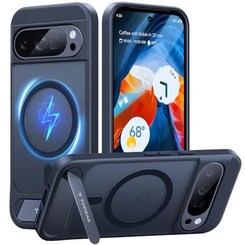 TORRAS Magnetic & Stand for Google Pixel 9 Pro XL Case, Fit for MagSafe, 12FT Mil-Grade Drop Protection, Slim Fit for Google Pixel 9 Pro XL Phone Case with Built-in Kickstand, Translucent Matte Black - Image 1