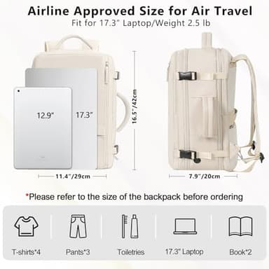 Snoffic Travel Backpack for Women, Large Carry On Backpack for Travel, Waterproof Backpack Personal Item, Backpack for Women, laptop backpack 17.3 inch, College Bag Casual Daypack, Beige - Image 2