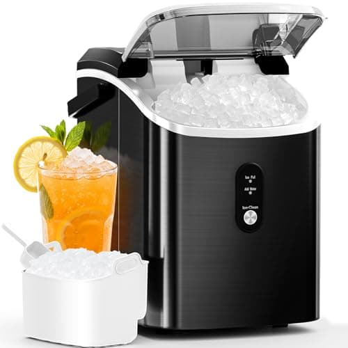 Antarctic Star Nugget Ice Maker Countertop with Soft Chewable Ice, Portable Sonic Ice Maker with Basket and Scoop, Removable Top Cover, Auto-Cleaning for Home/Party/RV/Camping (Stainless Steel Black) - Image 1