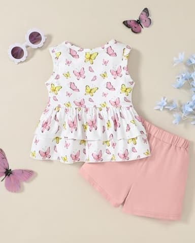 YUEMION Toddler Girl Clothes, 2Pcs Baby Girl Summer Outfits Sleeveless Bow Knot Tank Shirts Tops + Shorts Clothing Sets(Butterflies+ Pink, 4-5T) - Image 6