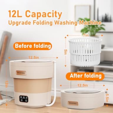 Portable Washing Machine, 12L Mini Washer&Foldable Washer with Spin Dryer Basket, 3 Cleaning Modes for Small Clothes,Travel Laundry for Apartments, Dorms RVs & Camping (Khaki) - Image 2