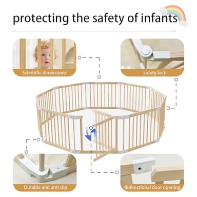 Baby Playpen, Foldable Wooden Play Yard with Gate, Playpen for Babies and Toddlers, Adjustable Baby Activity Center with Child Proof Lock, Fence Play Area for Toddlers 6 to 36 months(56*83*24inch) - Image 5