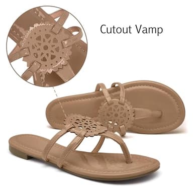 katliu Women's Flat Sandals Flip Flop Sandals Comfortable Dressy Thong Sandals Almond 10 - Image 5