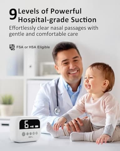 HEYVALUE Nasal Aspirator for Baby, Hospital Grade Nose Sucker with 9 Levels Suction, Night Light and Nursery Rhyme Soothing Function, Electric Nose Suction for Baby with Food-Grade Silicone Tips - Image 2
