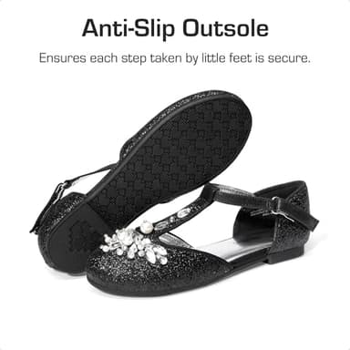 DREAM PAIRS Girls Mary Jane Dress Shoes Pearl T-Strap Party Flower Wedding Princess Flats for Toddler Little Big Kid,Size 3 Little Kid,Black,SDFL2426K - Image 5