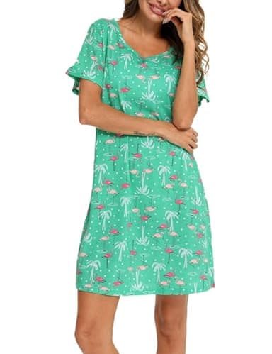 ENJOYNIGHT Womens Nightgowns Cotton Sleepwear Plus Size Sleep Shirts Short Sleeves Nightshirt Print Sleepshirt (4X-Large, Flamingo) - Image 5