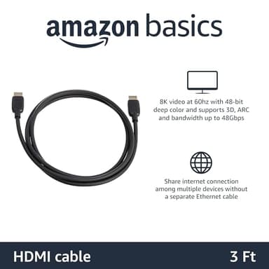Amazon Basics HDMI Cable, 3 Feet, HDMI 2.1 to HDMI Cable (48Gbps), 8K@60Hz 4K@120Hz Certified Ultra High Speed, Black, Compatible with PS5/Xbox/TV/Monitor - Image 2
