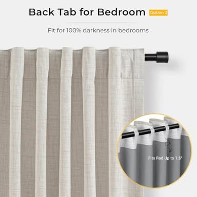 INOVADAY 100% Blackout Curtains for Bedroom, Black Out Curtains 96 Inch Long, Clip Rings Linen Blackout Drapes, Thermal Insulated Room Darkening for Living Room, 2 Panels - Beige,W50xL96 - Image 4