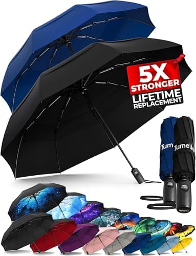 TUMELLA Strongest Windproof Travel Umbrella (Compact, Superior & Beautiful), Small Strong but Light Portable and Automatic Folding Rain Umbrella, Durable Premium Grip, Fits Car & Backpack - Image 1