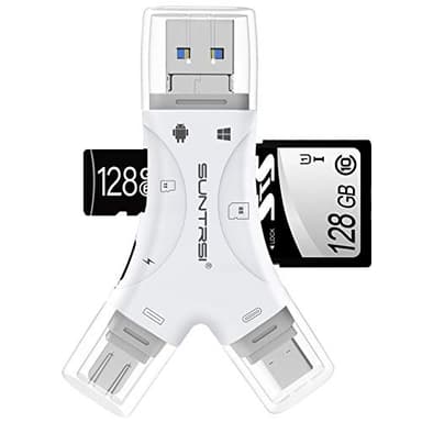 SD Card Reader for iPhone/ipad/Android/Mac/Computer/Camera,4 in1 Micro SD Card Reader Trail Camera Viewer, Portable Memory Card Reader SD Card Adapter for SD and TF Cards(White) - Image 1