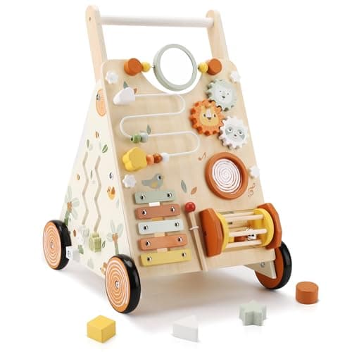 Pithfor Wooden Baby Walker, Baby Push Walker with Activity Center for Girls Boys, Push Walker Toys for Babies Learning to Walk, Sit-to-Stand, for 10-12 Months 1 2 3 Years Old - Image 1