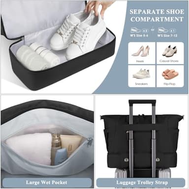 ETRONIK Gym Bag for Women, 35L Personal Item Travel Bag with Shoes Compartment, Weekender Overnight Duffel Bag with Wet Pocket & USB Charging Port, Carry On Bag for Women, Travel, Gym, Weekend (Black) - Image 5