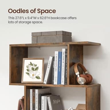 VASAGLE Bookcase, 5-Tier Bookshelf, Display Shelf and Room Divider, Freestanding Decorative Storage Shelving, Rustic Brown ULBC62BX, 27.6”L x 9.4”W x 62.6”H (70 x 24 x 159 cm) - Image 5