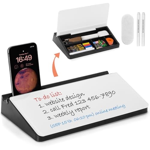 Aroundesk Glass Desktop Whiteboard with Storage 12"x6.5", Glass Whiteboard Desk Dry Erase Board w. 2 Markers,1 Eraser Monitor Mono Board, Office Desk Accessories, Work from Home Essentials - Image 1