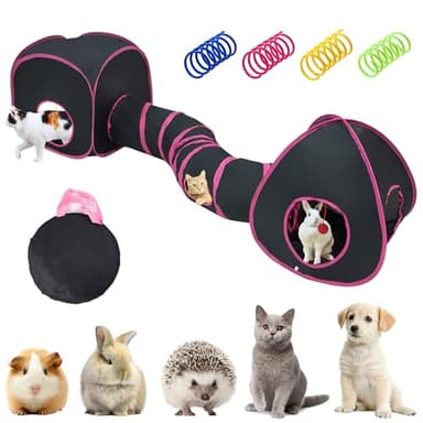 Cat Tunnels for Indoor Cats with Cube Tent Toys Combo, Pop Up Collapsible Crinkle Interactive Peek Hole, Cat Tube with Play Ball,Bell and Cat Spring Toys for Kitten, Puppy, Kitty, Rabbit - Set of 3 - Image 7