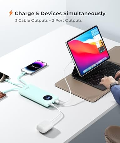 JOYFAR Portable-Charger-Power-Bank Travel Essentials Battery Pack USB C 10000mAh Built in Cable 22.5W Phone Fast Charging Powerbank Compatible with iPhone 16 15 14 13 12 11 iPad Samsung Google (Green) - Image 4