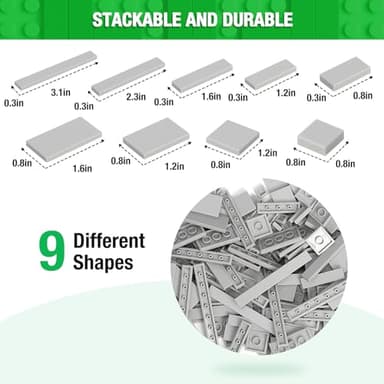 Classic Moc 9 Sizes Expansion Set - 1200 Flat Pieces, Compatible with Lego, Light Grey - Image 2