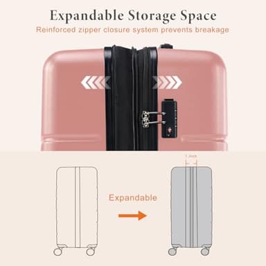 Sweetcrispy Luggage Travel Hard Shell Suitcases with TSA Lock, Pink, 3-Piece Set (20/24/28) - Image 8