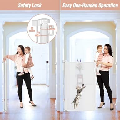 48 Inch Extra Tall Pet Gate 55" Wide Retractable Baby Gates, Extra Tall Cat Gate Indoor/Outdoor Retractable Gate Tall Baby Gates for Dogs Extra Tall Gates for Cats - No Jumping Over, White - Image 5