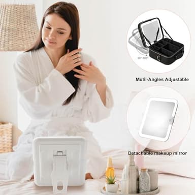 Mocado Travel Makeup Bag with LED Lighted Mirror,Travel Makeup Organizer,Makeup Case with 3 Color Lighted Setting and 10x Magnifying Mirror,Portable Storage and Adjustable Dividers Makeup Box(Black) - Image 6