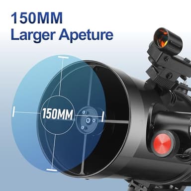 MEEZAA Telescope, 150EQ Reflector Telescope for Adults Astronomy Beginners, Manual Equatorial Professional Telescopes Astronomy with 2X Barlow Lens, Phone Adapter, Adjustable Tripod and Moon Filter - Image 2
