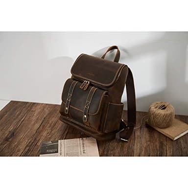 BOSTANTEN Leather Backpack for Men 15.6 inch Laptop Backpack Vintage Travel Office Bag Large Capacity Shoulder Bag Coffee - Image 7