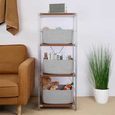 MiniArk Large Storage Baskets for Shelves, Closet Organizers Bins for Clothes Blanket Towels, Baby Nursery, Toy Baskets Box, Woven Rope Baskets, 17 x 13 x 7.5”, 3 Packs Mixed Grey - Image 4