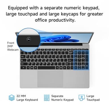 15.6 Inch Laptop with Office 365, 4GB RAM, 128GB Storage Expandable 1TB, 5205U Processor, HD Display, Windows 11 Laptops Computer, Wi-Fi 5, BT4.2, Numpad, Type-C, for Business and Students. - Image 7