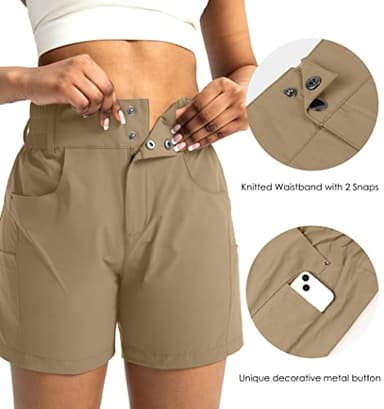 Viodia Women's 5" Hiking Golf Shorts with Pockets High Waist Stretch Cargo Short Shorts for Women Casual Summer Dark Khaki - Image 4