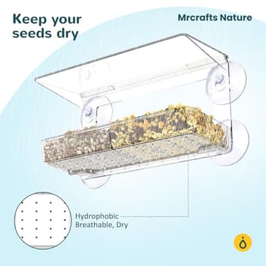 MrCrafts Nature Window Bird Feeder with Strong Suction Cups, Clear Window Bird feedersfor Viewing, Cardinal Bird Feeders for Outside, Unique Gift - Image 5
