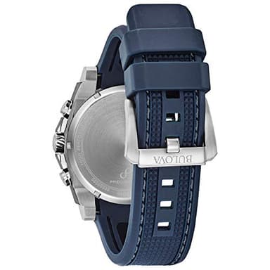 Bulova Men's Precisionist Stainless Steel 8-Hand Chronograph with Blue and Red Accents with Blue Polyurethane Strap Style: 98B315 - Image 3