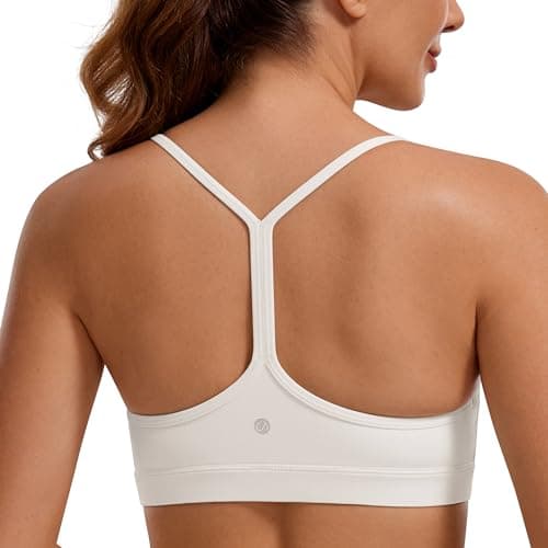 CRZ YOGA Butterluxe Womens Y Back Sports Bra - Padded Racerback Low Impact Spaghetti Thin Strap Workout Yoga Top Milky White (Bone) Medium - Image 1