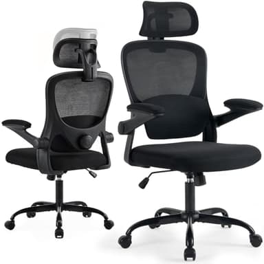 Estevo Ergonomic Office Chair with Tilt-Lock, Home Office Desk Chair with Auto Lumbar Support, High Back Mesh Desk Chair with Adjustable Headrest, Swivel Task Chair or Study Room Bedroom,Black - Image 1