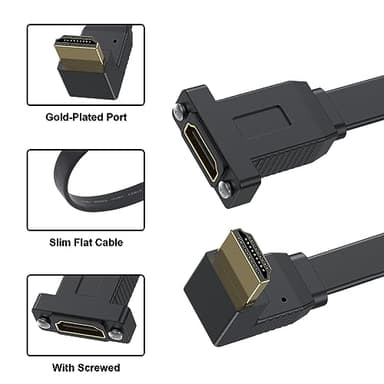 Poyiccot Flat HDMI Extension Cable 1.5ft, Up Angle 90 Degree HDMI Male to Female Cable, 18Gbps Panel Mount Extender with Screws Support Ethernet 4K@60Hz 3D 2160p for UHD TV, PlayStation PS4 PS3 - Image 6