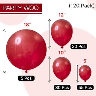 PartyWoo Ruby Red Balloons 120 pcs Different Sizes Pack of 18 12 10 5 Inch Maroon Balloon Arch Kit Garland for Valentine's Day Graduation Wedding Christmas Birthday Party Decorations Red-Y75 - Image 6