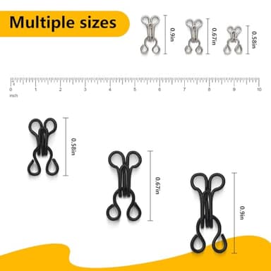 72 Pairs Hook and Eye Sewing Kit – Black and Silver Bra Hooks Replacement in Multiple Sizes, Ideal for DIY Clothing Repairs, Underwear Alteration, and Home Sewing, with Storage Box - Image 2